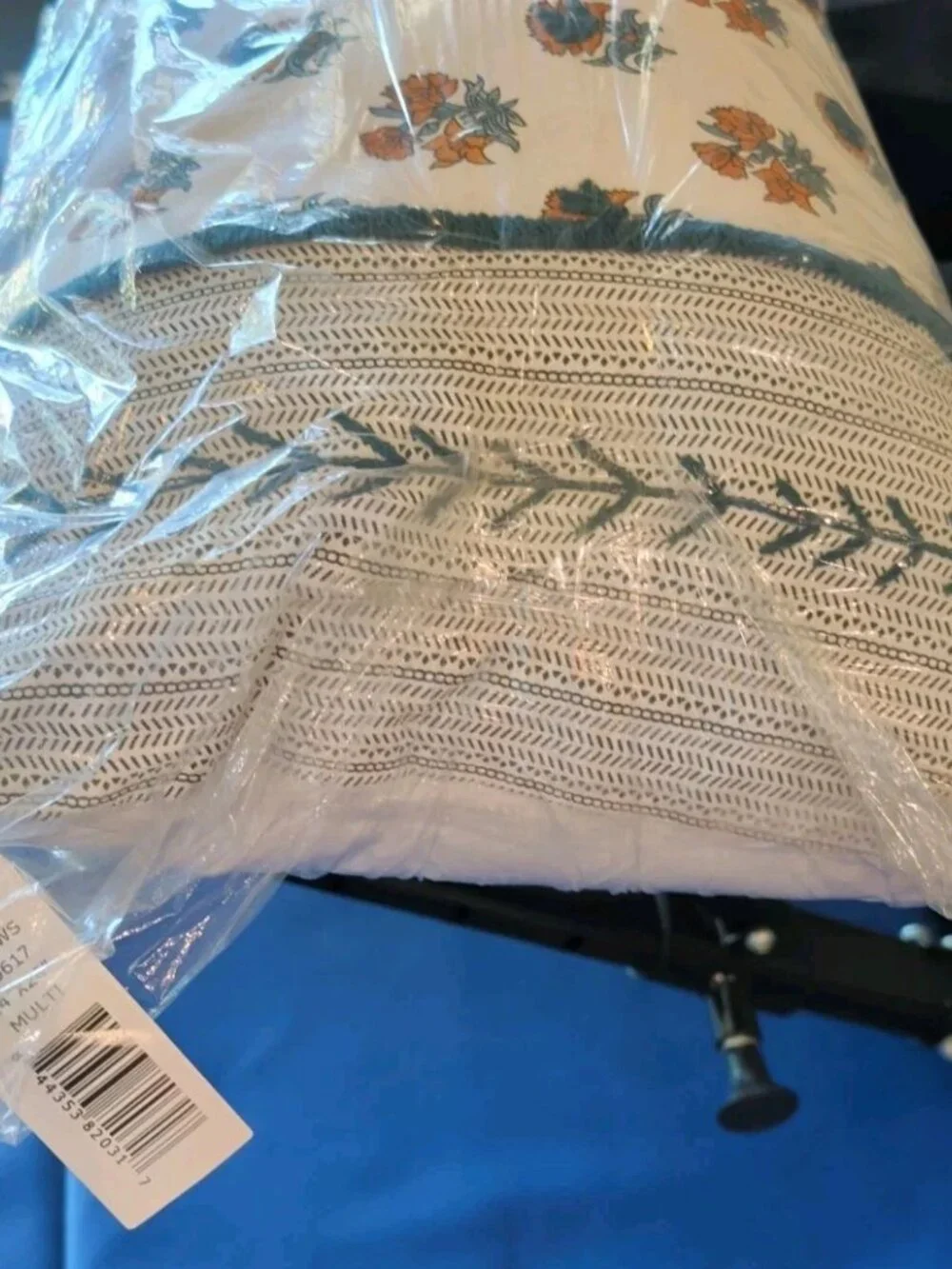 Rizzy Home 14x26 Boho Botanical Lumbar Throw Pillow Blue Gold Cotton Zipper